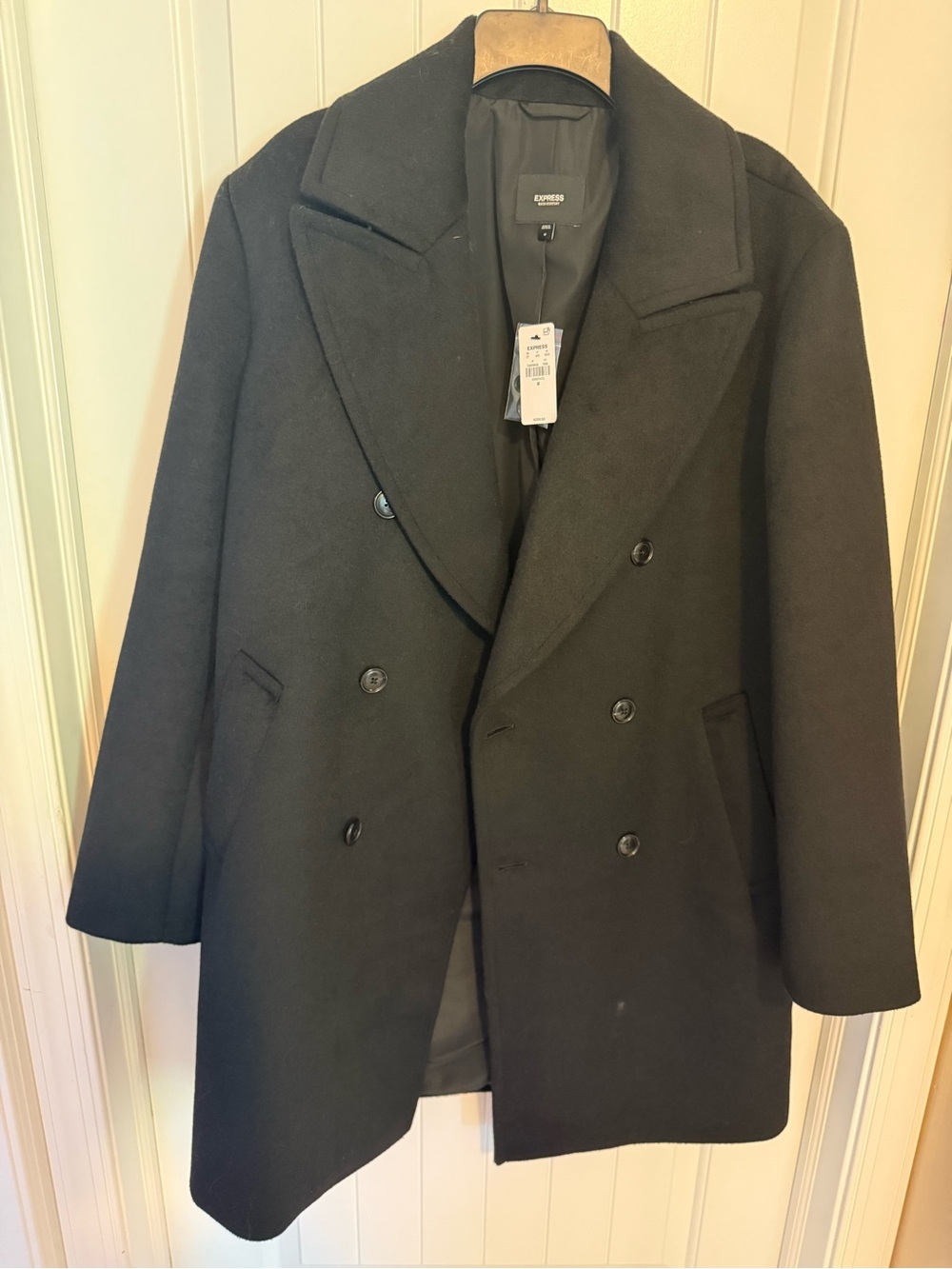 Express Black Double-Breasted Peacoat